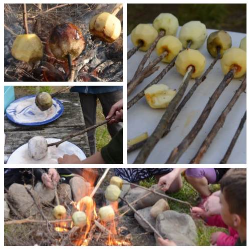 Collage of making campfire toffee apples