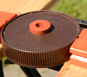 Lid with airlock grommet in place to make your own fermenter