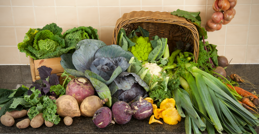 a selection of vegetables for The 100-Mile Diet Locavore Challenge March 2020