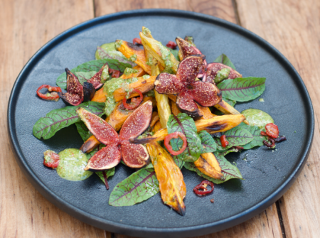 Roasted kūmara, fig & chilli with walnut Salsa and