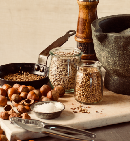 the ingredients and equipment for making sesame free dukkah